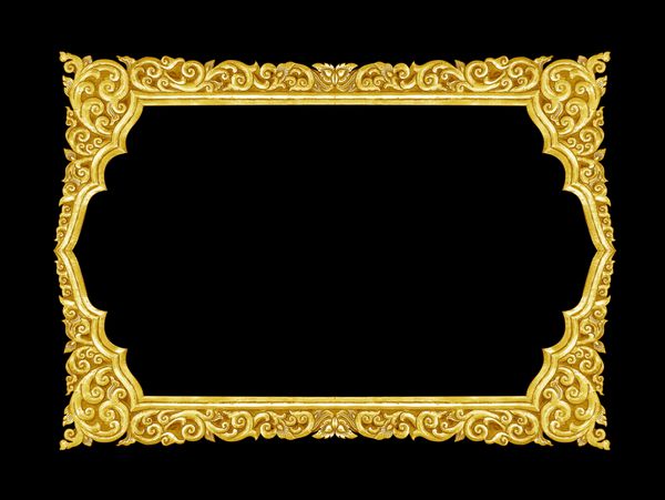 قاب طلایی تزئینی قدیمی - دست ساز حکاکی شده - جدا شده در زمینه مشکی