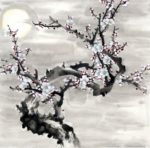 شکوفه آلو با ماه - نقاشی سنتی چینی