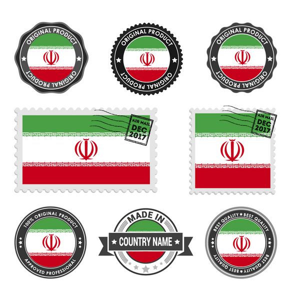 مجموعه وکتور ساخته شده در برچسب های ایران محصول تایید شده طرح برچسب تمبر محصول اصلی تمبر پست هوایی پرچم کشور وکتور