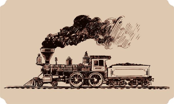 لوکوموتیو بخار قدیمی آمریکایی تصویر نمای جانبی قطار بخار