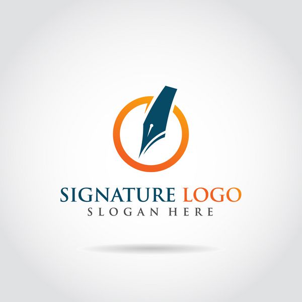 طراحی لوگو قالب لوگو امضا مفهوم قلم رنگ نارنجی و آبی تیره وکتور ilrator 0