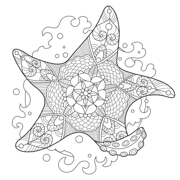 کتاب رنگ آمیزی ستاره دریایی برای بزرگسالان تصویر شطرنجی رنگ ضد استرس برای بزرگسالان شابلون سبک zentangle خطوط سیاه و سفید الگوی ل