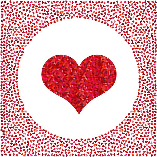 قلب قرمز ساخته شده از پیکسل و قلبهای کوچک در اطراف پس زمینه روز ولنتاین