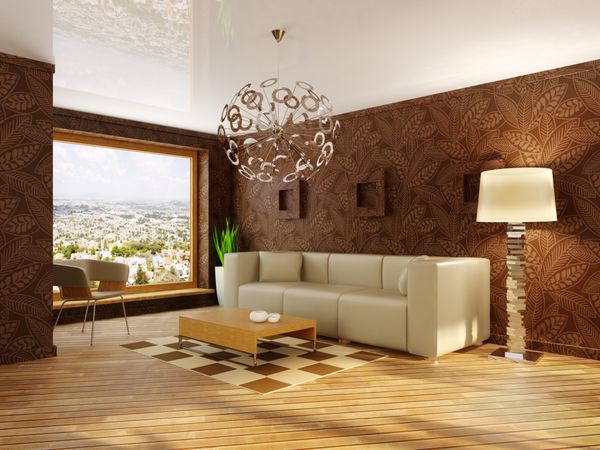 اتاق داخلی مدرن با دیوارهای قهوه ای