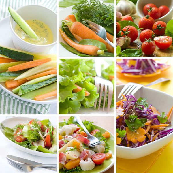کلاژ پیش غذای سبزیجات سالم مختلف
