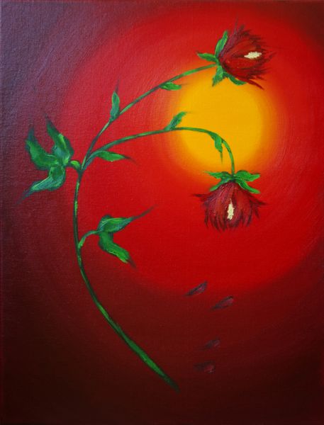 گل های قرمز - نقاشی رنگ روغن انتزاعی اصلی از گل های قرمز