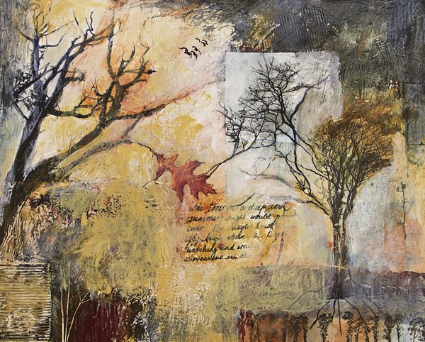 نقاشی انتزاعی ترکیبی با درخت و شاخه