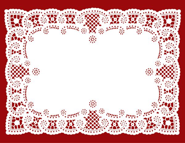 doily pl mat طرح حاشیه آنتیک الگوی قدیمی سفید جدا شده روی پس‌زمینه قرمز برای چیدمان میز تعطیلات جشن‌ها دفترچه یادداشت تزئین کیک روز سازگار با