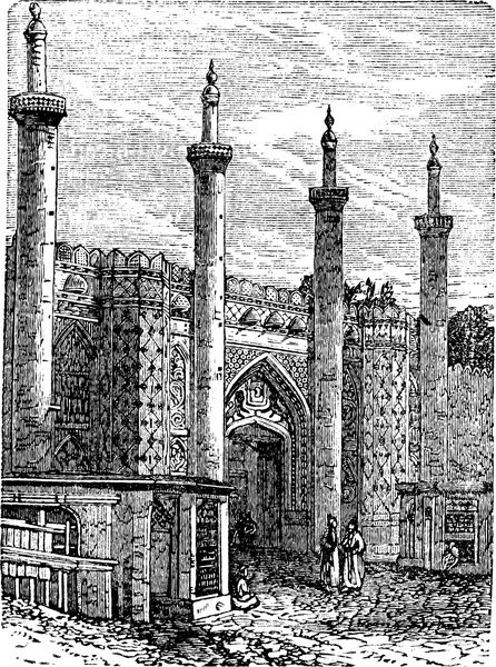 تهران -دروازه جنوبی سابق تصویر حکاکی شده قدیمی دروازه تاریخی در تهران دایره المعارف trousset 1886 - 1891