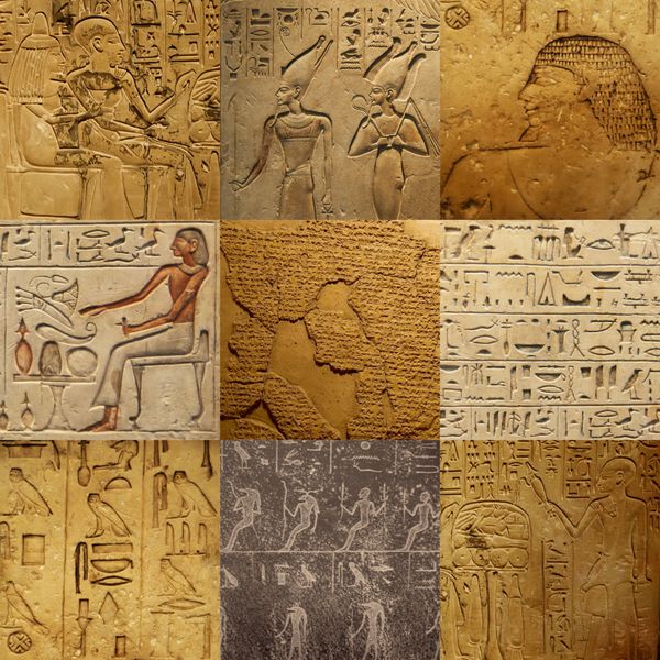 مجموعه ای از نوشته های مصر باستان روی سنگ