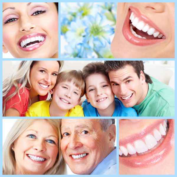 خندان افراد شاد با دندان های سالم سلامت دندان کلاژ