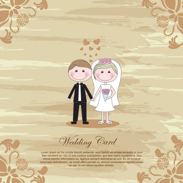 کارت عروسی قدیمی زوج کارتونی با sp برای درج پیام وکتور