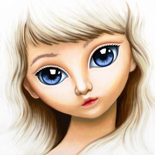 نقاشی دیجیتال دختر زیبا با چشمان آبی درشت