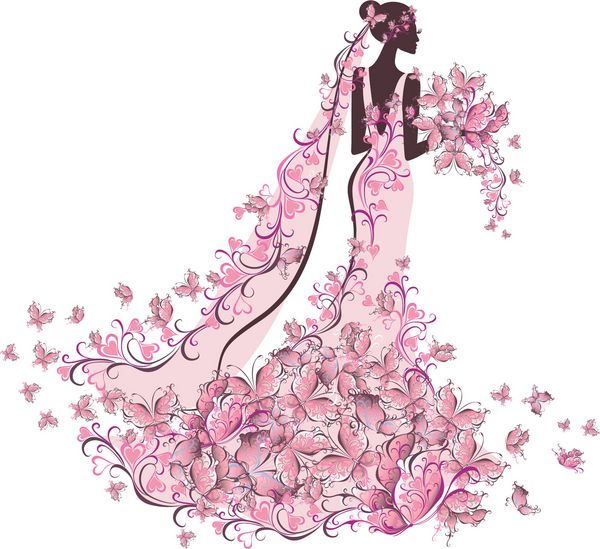 عروس در لباس گلدار با پروانه