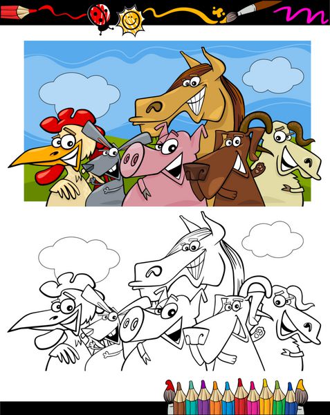 کارتون حیوانات مزرعه برای کتاب رنگ آمیزی
