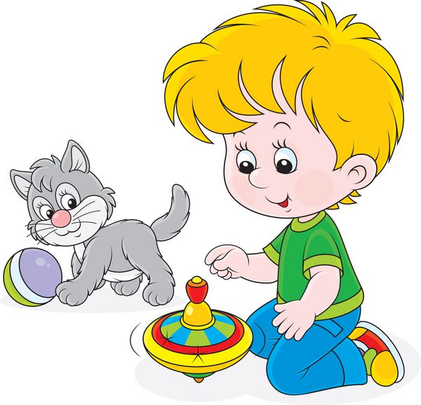 پسر بچه با گرداب و بچه گربه بازی می کند