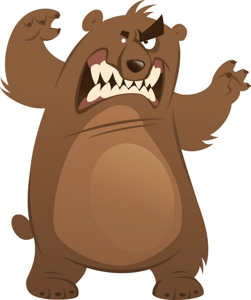 کارتونی خشمگین و خنده دار خرس گریزلی قهوه ای در حال حمله کردن