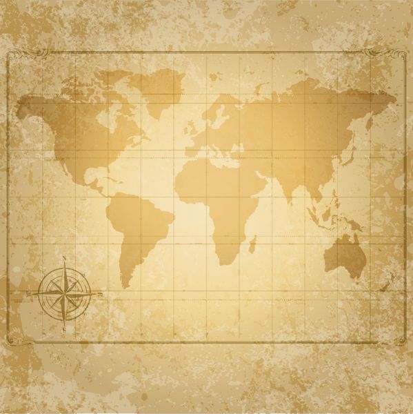 نقشه جهان وکتور قدیمی با قطب نما