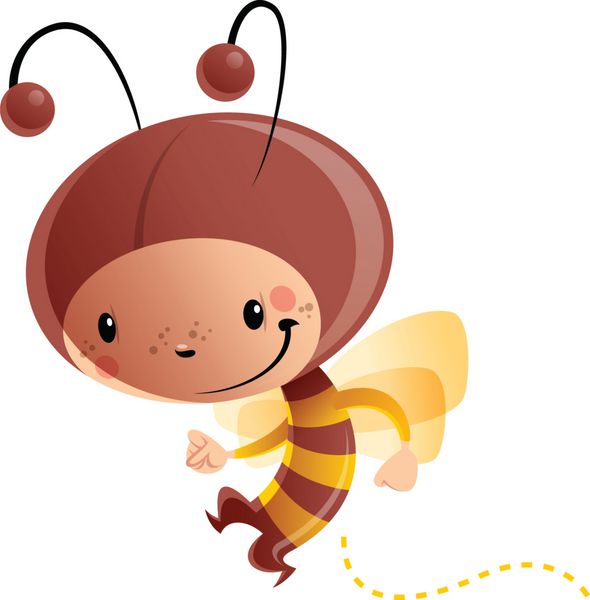 کارتونی بچه خندان شاد با لباس زنبورهای کارناوال خنده دار