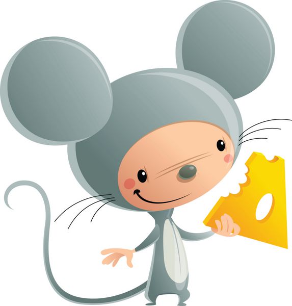 کارتونی بچه خندان شاد با پوشیدن پنیر موش کارناوال خنده دار