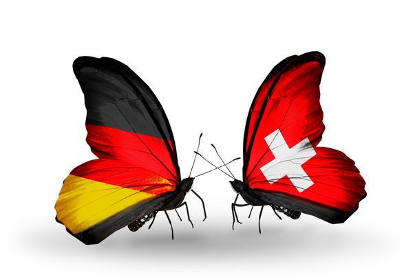 دو پروانه با پرچم آلمان و سوئیس