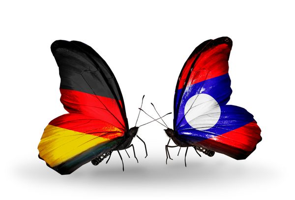 دو پروانه با پرچم آلمان و لائوس