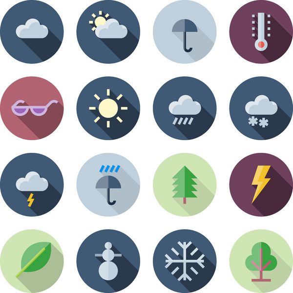 نمادهای طراحی مسطح برای آب و هوا و طبیعت