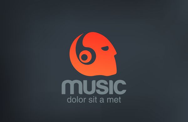 طراحی لوگو وکتور سر با هدفون گوش دادن به موسیقی
