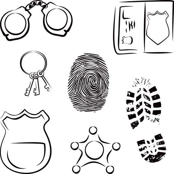 مجموعه ای از نمادهای پلیس و جرم و جنایت