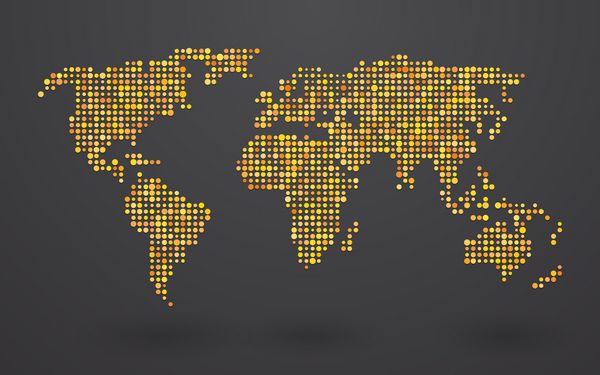 نقشه جهان متشکل از نقاط کوچک زرد پولکا