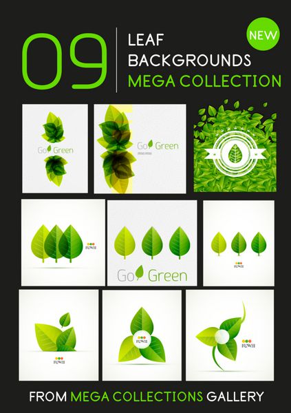 مجموعه مگا از ترکیبات برگ سبز وکتور