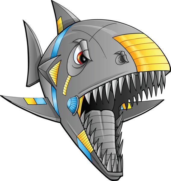 ربات Cyborg Shark Vector Illustration Art