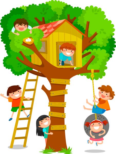 کودکان در حال بازی در خانه درختی