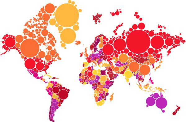 نقشه جهان نقطه انتزاعی با کشورها وکتور