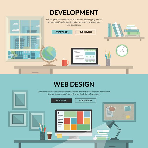 مجموعه ای از مفهوم طراحی مسطح برای توسعه وب