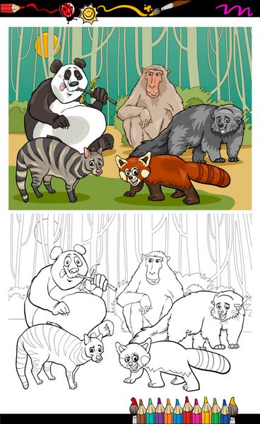 کتاب رنگ آمیزی کارتونی حیوانات خنده دار