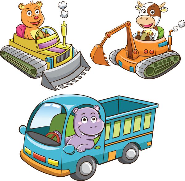 مجموعه کارتون حیوانات وسیله نقلیه ساختمانی
