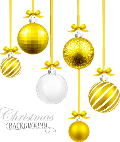 توپ های کریسمس با روبان زرد و کمان