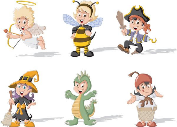 گروهی از بچه های کارتونی با لباس های مختلف