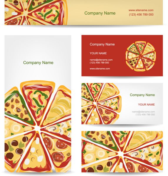 ست طرح کارت ویزیت با برش های پیتزا