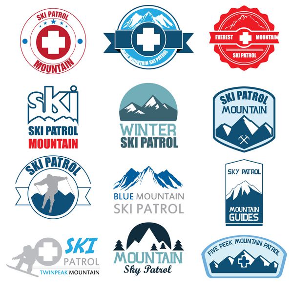 ست لیبل نشان اسکی و کوهنوردی تصویرسازی eps