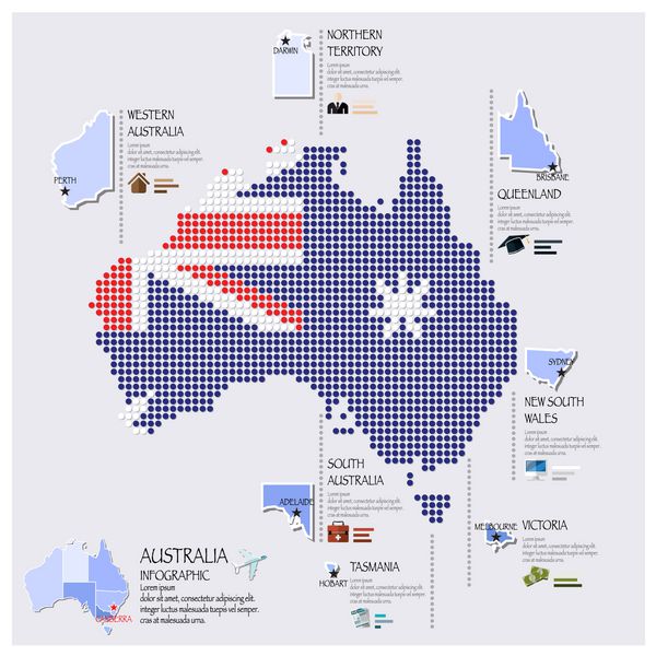 نقشه نقطه و پرچم استرالیا طراحی اینفوگرافیک