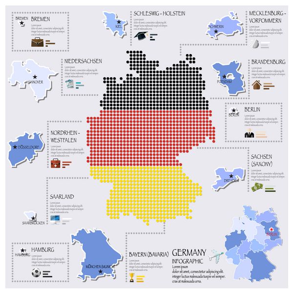طراحی اینفوگرافیک نقشه نقطه و پرچم آلمان
