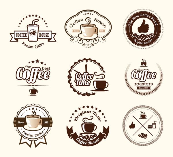 مجموعه ای از نشان ها و برچسب های قهوه قدیمی