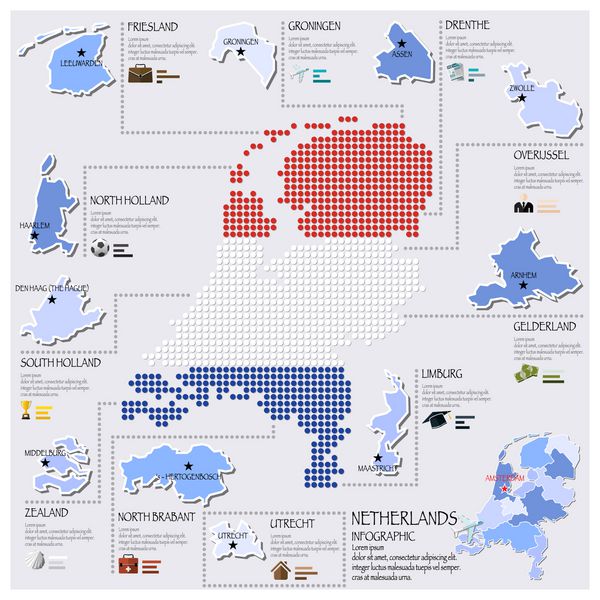 نقشه نقطه و پرچم طراحی اینفوگرافیک هلند