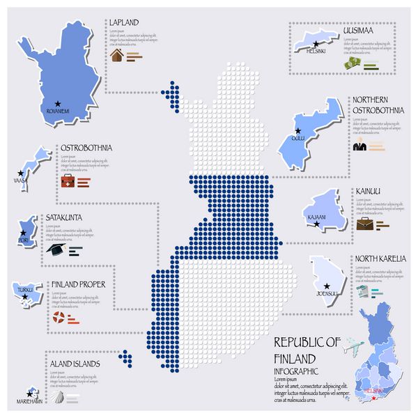طراحی اینفوگرافیک نقشه نقطه و پرچم فنلاند