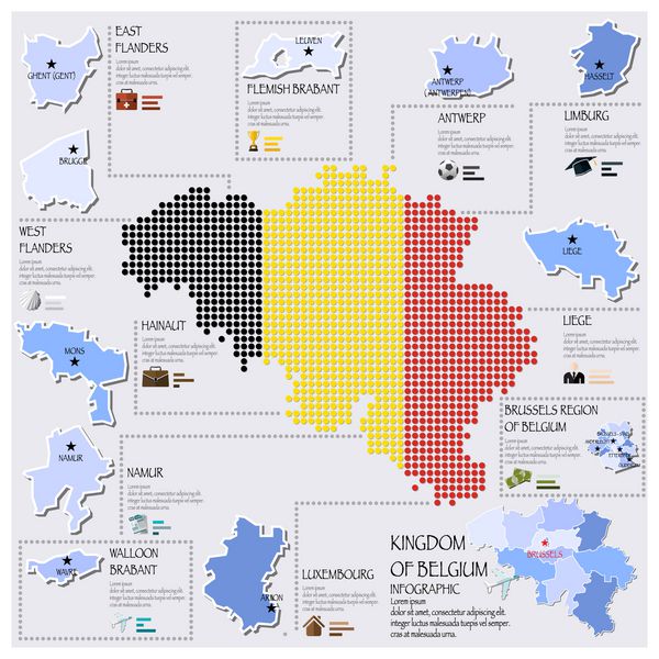 نقشه نقطه و پرچم طراحی اینفوگرافیک بلژیک