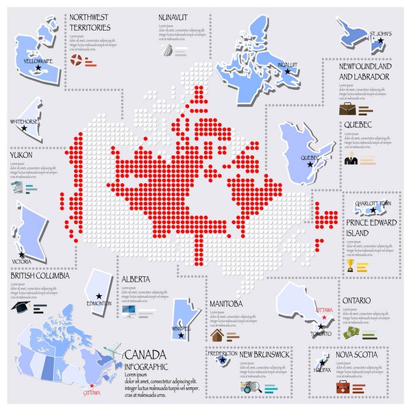 نقشه نقطه و پرچم طراحی اینفوگرافیک کانادا