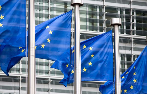 پرچم های اتحادیه اروپا در مقابل ساختمان برلیمونت