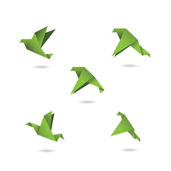 مجموعه وکتور از آیکون های پرندگان سبز اوریگامی